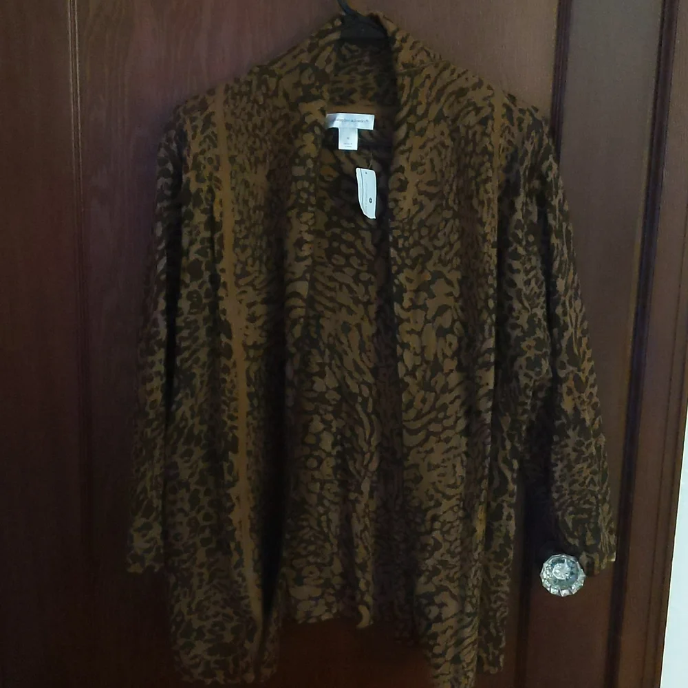 New with Tags Christopher & Banks 3/4 Sleeve Cheetah Open Front Cardigan Size XL